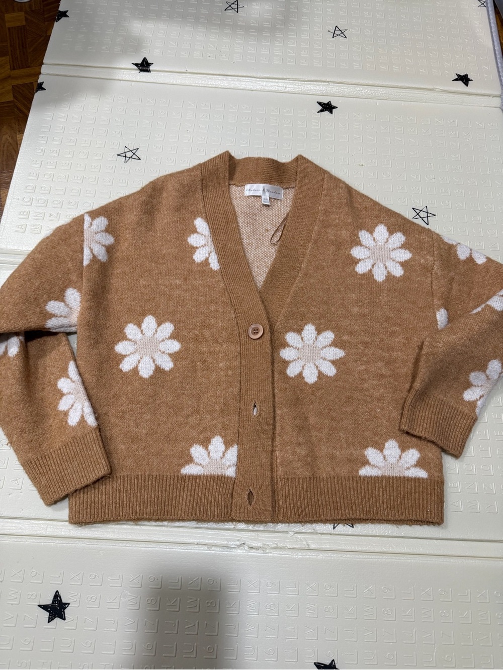 Chelsea & Theodore Brown Cardigan with White Daisy Motif